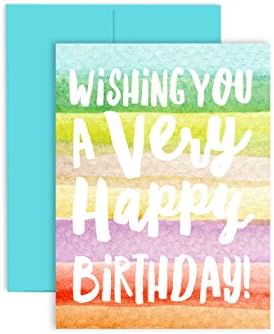 Very Happy Birthday Cheer! (Set of 10 Happy Birthday Cards + Blue Raspberry Envelopes) - 5 Unique Designs - By Palmer Street Press