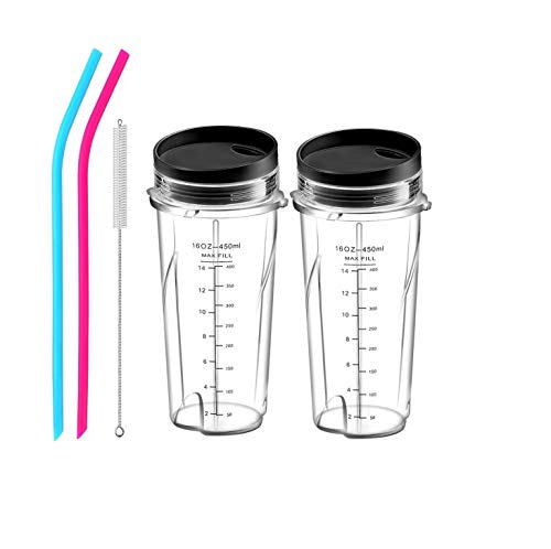 Ninja Blender Replacement Parts 16-Ounce Cups Spout Lids Gaskets and Silicone Straws with Cleaning Brushe Ninja Fit BL770 BL740 BL780 BL660 BL810 Professional Blender - Thumbnail 5