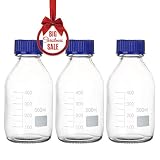 Cadamada 500ML Thick Glass Round Media Storage Bottles with Blue GL45 Screw Cap Pk/3 Thick Graduated Borosilicate Pyrex Glass Container