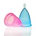 Menstrual Cup Soft Silicone Set - Best Feminine Reusable Period Moon Cups Starter Kit of 2 PCS with Bag - Alternative to Sanitary Napkins Instead Softcup - Blue Pink Combination Size