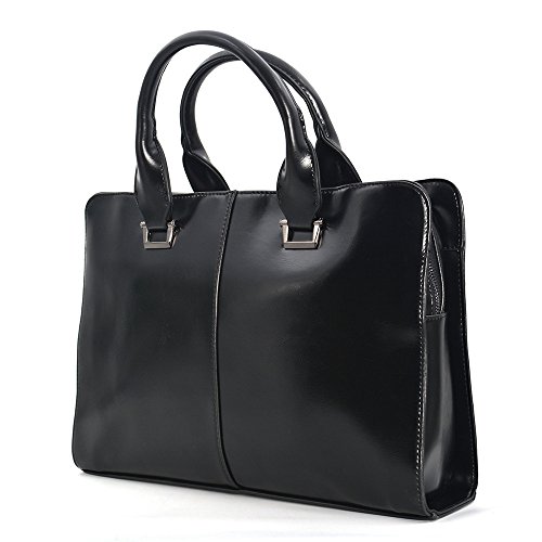 JinDiLong Womens Leather Briefcase Laptop Bag Shoulder handbag(black)