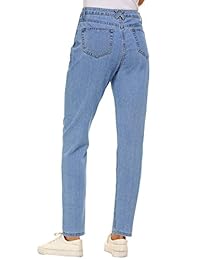 Pantalones vaqueros para dama, cintura alta, estilo vintage, corte relajado, pierna recta