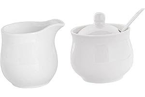 MotiveTech Ceramic Sugar and Creamer Set Cream Pitcher Container, Sturdy Premium, Gift Durability Sugar Bowl with Lid and Spo