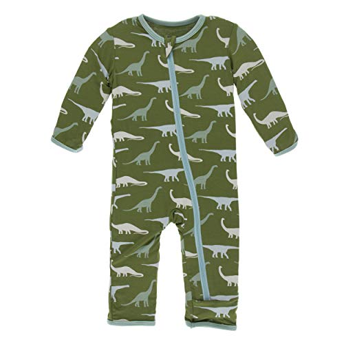 Kickee Pants Little Boys Print Coverall with Zipper - Moss Sauropods, 2T