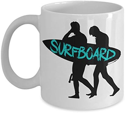 SURFBOARD COFFEE MUG: Creative Hot Beverage Printed Mugs for Men, Women, Mom and Dad - Cute, Funny, Clever, Unique Specialty Drinkware - Microwave &amp; Dishwasher Safe - Fade Resistant