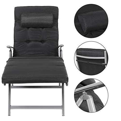 SONGMICS Liegestuhl, Sonnenliege mit 6 cm Dicker Matratze, aus Aluminium, rutschfest, atmungsaktiv, neigbar, maximale Belastung 150 kg, schwarz, GCB24BK – Bild 6