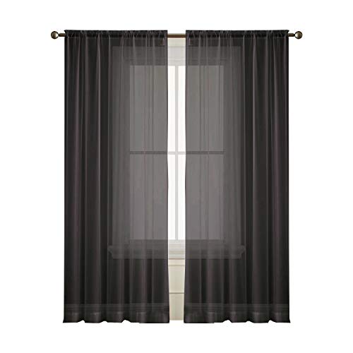 Passenger Pigeon Black Sheer Curtains Rod Pocket Semi Sheer