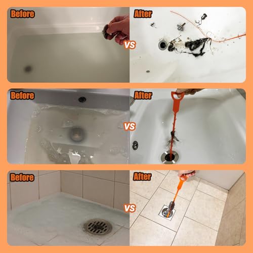 Drain Snake, 5 Pack Sink Snake for Drain Clog Remover, 20'' Snake Drain Cleaner Tool, Shower Drain Hair Catcher for Bathtubs & Sinks (5PCS)