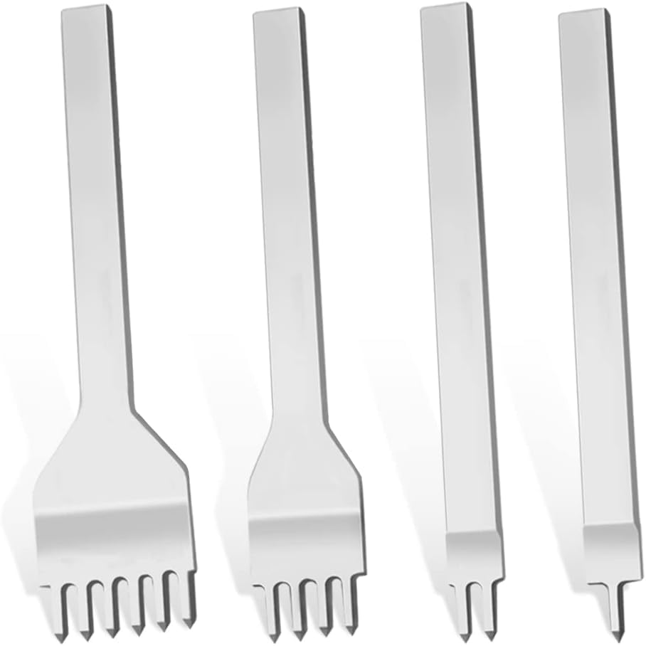 Leather Chisel Set, 4 PCS Leather Craft Chisel Hole Punch Lacing Stitching Chisel Set, 6mm 1/2/4/6 Prong Diamond Leather Stitching Punch Tools Leather Craft Hand Stitching Tools for Leather Craft