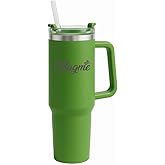 Stainless Steel Tumbler with Handle and Straw – Magme+ Green Travel Mug – Insulated Leak-Proof Cup for Hot & Cold Drinks – Reusable Coffee Cup