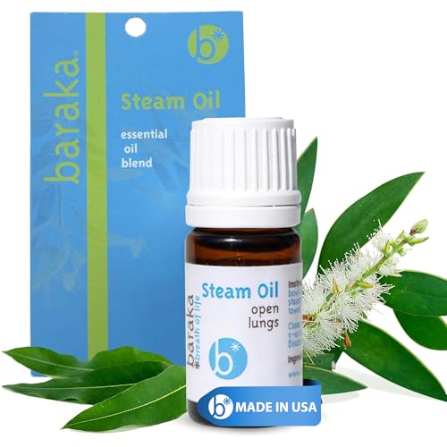 Baraka Steam Oil 100% Natural Pure Aromatherapy Essential Oil with Camphor, Niaouli, & Eucalyptus - Essential Oil for Diffuser, Humidifiers, & Steam Water for chest & nasal congestion -5ml (Pack of 1)