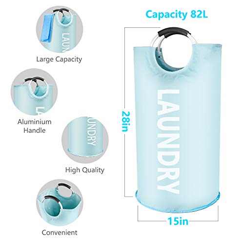 rabofly Large Laundry Basket, Collapsible Fabric Laundry Hamper Bag, Oxford Fabric, Waterproof, Folding Washing Bin Tote Bag Portable Dirty Clothes Basket with Comfort Durable Handles, Light Blue