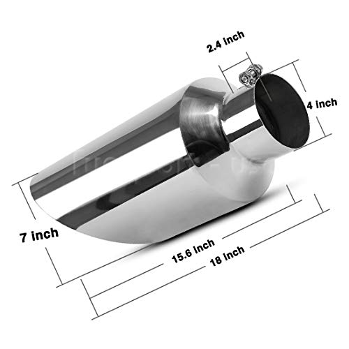 4 Inch Inlet Chrome Exhaust Tip, AUTOSAVER88 Universal Stainless Steel Diesel Exhaust Tailpipe Tip for Truck Cars, 4 x 7 x 18 Bolt/Clamp On Design.