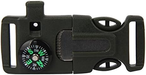Milazer Side Buckle with Whistle Compass Flint Fire Starter Scaper Survival Tool for Paracord Bracelet (Army Green)