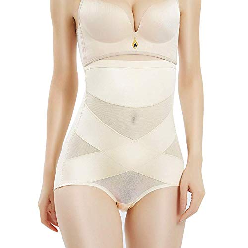 PAUKEE Shapewear for Women Hi-Waist Brief Tummy Control Underwear Slimmer Body Shaper Butt Lifter Panty Girdle (Beige, XL=8-10)