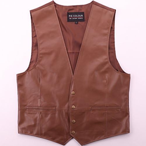 leather Vest Classic Western Cowboy mens Motorcycle Environmental protection new (L, Brown)