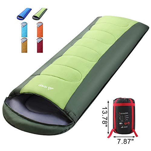 SEMOO Sleeping Bag, Portable Lightweight Water Resistant Temp Rating 42.8F/6C, Comfort 3 Season Envelope Sleeping Bags with Compression Sack Green