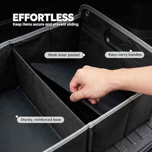 Maxtonne Car Boot Organiser, Heavy-Duty 600D Oxford Collapsible Storage Box with 3- Compartments & Securing Straps, Foldable Tidy for SUV/Hatchback/Estate Car (50L)