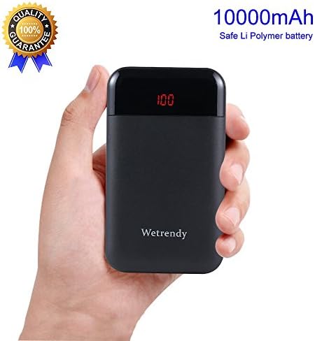 Portable Battery Charger 10000mAh Mobile Phone Battery Backup Light Weight Power bank Safe Li_Polymer LCD Cell Phone External Battery Pack 2.4A Fast Speed 2 Outputs (Black) for iPhone iPad Samsung