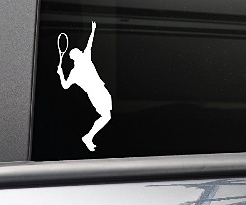 Tennis Player Male Vinyl Decal Laptop Car Truck Bumper Window Sticker, 6.5" x 2.75", White