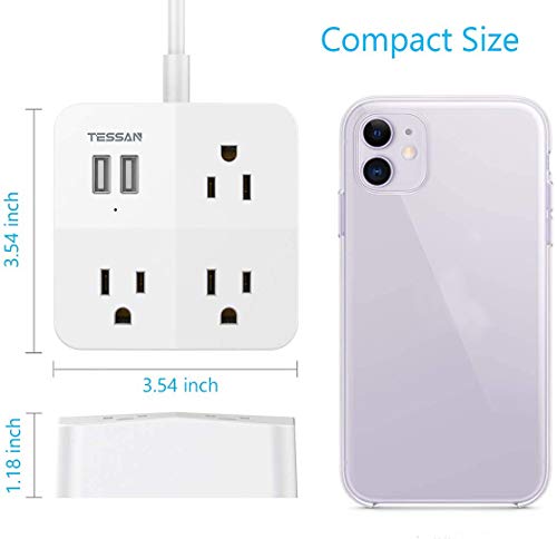 Power Strip with USB, TESSAN 5 Feet Small Extension Cord with 2 USB Ports and 3 Outlets, Portable Desktop USB Charging Station, Mini Outlet Strip for Dorm Room Home and Office