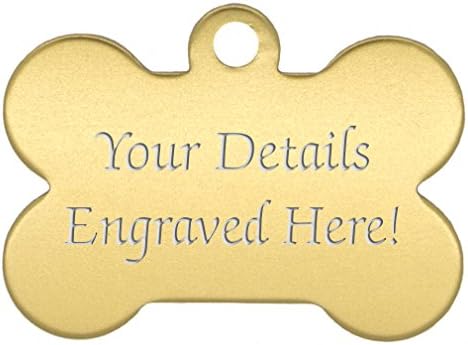 Atlantic CraftsBone Shaped Pet Tags - 38mm Wide - 9 Colours To Choose From, Free Engraving (Gold)
