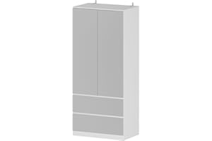 FUFU&GAGA Wardrobe with Mirror Doors, White Bedroom Armoire with Mirror Drawers, Hanging Rod, Mirrored Closet Modern Clothes Storage Cabinet for Guest Room Cloakroom, 31.5”W x 19.7”D x 70.9”H