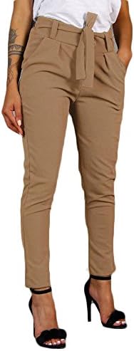 Women's High Waist Pants Trouser Slim Straight Leg Casual Harem Bandage Yoga Pants with Pockets