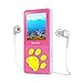 Aniee MP3 Player/MP4 Player, Kids MP3 Player with FM Radio/Video/Photo Viewer & Voice Recorder, Music Player with Cartoon Bear Paw Button Support Up to 64GB, Pink