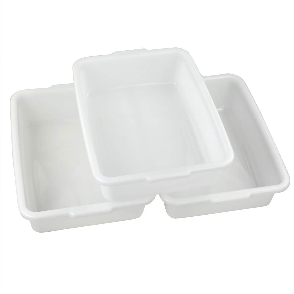Ucake 11L Commercial Tote Bus Box, Plastic White Rectangle Wash Dish Basin, 3-Pack