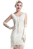 BABEYOND 1920s Flapper Dress Roaring 20s Great Gatsby Costume Dress Fringed Embellished Dress (White, M)