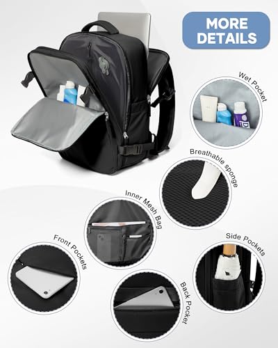 SZLX Vacuum Backpack Travel Bag with Pump Ryanair Cabin Bags 40x30x20 Wizzair British Airways Underseat Hand Luggage Carry-ons Travel Backpack Cabin Size Women Men Fit 14 Inch Laptop