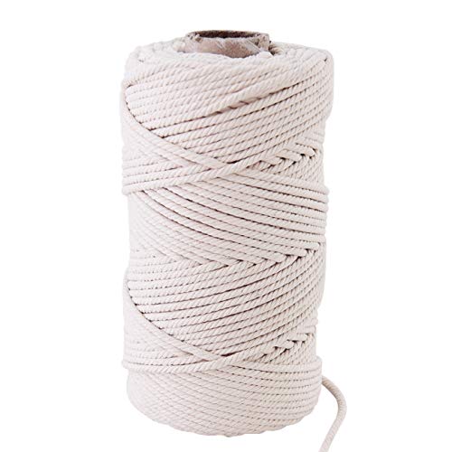 SUNTQ Macrame Cord 4-Strand Twisted (4mm x 492.1Feet) Soft Unstained Cotton Rope for Handmade Plant Hanger, Wall Hanging Craft Making, Crafts, Knitting,Decorative Projects Original Color Cotton String