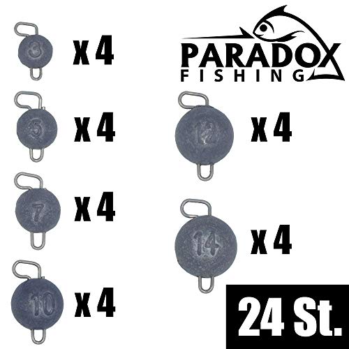 Paradox Fishing Cheburashka Lot De 24 Plombs De Plomb (3 G/5 G/7 G/10 G/12 G/14) Avec Boîte (55 Pièces) Pour Hameçons Offset – Dropshot Plomb Drop Shot – Têtes Plombées – Angel Plomb