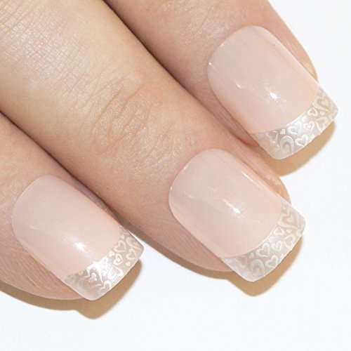 Bling art false nails french manicure white hearts 24 full cover …