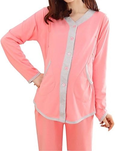 Women Elegant Long Sleeve Nursing Loungewear Maternity Pajamas Set L