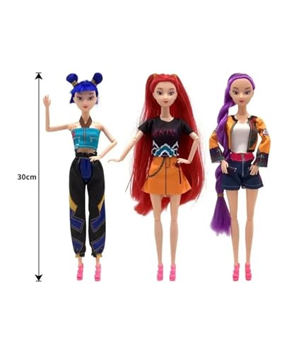 Boneca Guerreiras, Kit com 3 Unidades, Cabelos Coloridos, Roupas e Acessórios Fashion