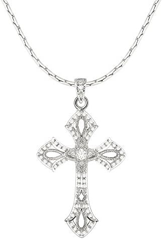 Fashion Silver Stainless Steel Cross Pendants Necklace Crystal Jewelry Gift for Women, 20 Inch Chain