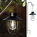 EKQ ROJOY 1Pack Upgrade Hanging Solar Lights Lantern with 1 Shepherd Hook,Metal Solar Waterproof Lantern for Pathway Garden Outdoor (1Pack) (Black)