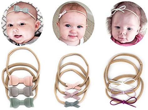 9 Headband Faux Suede for Baby Girls, Baby Bows and Headbands, Nylon Headbands for Newborn Infant Girls, Gift Set, Baby Accessories