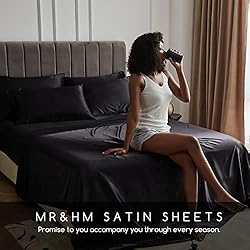MR&HM Satin Bed Sheets, Full Size Sheets Set, 6 Pcs