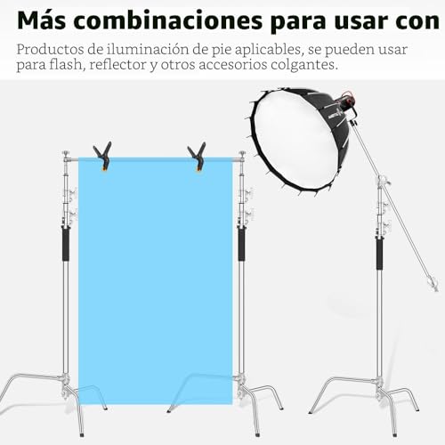 AMBITFUL Heavy Duty Stainless Steel C Stand with Boom Arm - Max Height 320cm/10.5ft Photography Light Stand with 128cm/4.2ft Clamping Arm, 2 Grip Heads