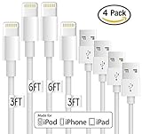iPhone Charger Lightning Cable 2 Pack 3FT & 2 Pack 6FT Sync & Charge Cord for iPhone 6S Plus 6 Plus SE 5S 5C 5, iPad 2 3 4 Mini Air Pro, iPod - White