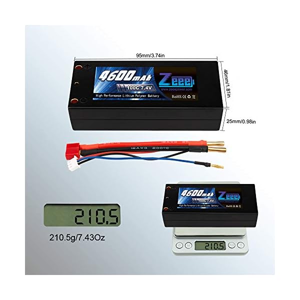 Zeee 2S Kurzer Lipo Akku 7,4V 100C 4600mAh Hardcase RC Batterie mit 4,0 mm Kugel to Deans T Stecker für RC Fahrzeuge… – Bild 6
