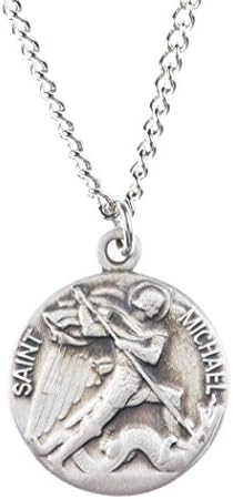 Sterling Silver Saint St Michael the Archangel Dime Size Medal Pendant, 3/4 Inch