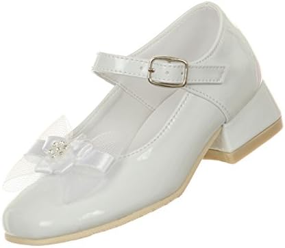 Rain Kids Little Girls White Patent Bow Glittery Stud Dress Shoes 6.5 Toddler