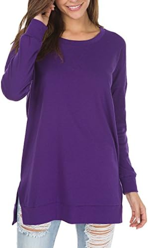 levaca Women's Fall Long Sleeve Side Split Loose Blouses Casual Pullover Tunic Tops