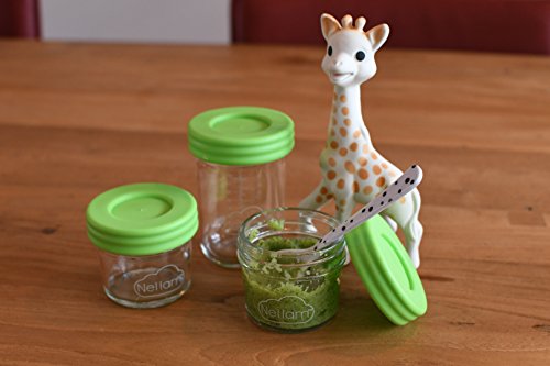 Nellam Baby Food Storage Containers - Leakproof, Airtight, Glass Jars for Freezing & Homemade Babyfood Prep - Reusable, BPA Free, 4 x 4oz, 4 x 8oz Set, that is Microwave & Freezer Safe - Thumbnail 2