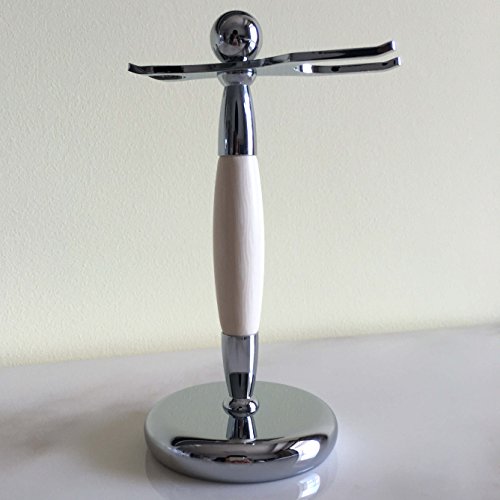 Luxury Professional Shaving Brush Stand Weighted Base for Safety Razor and badger brush with Faux Ivory frame