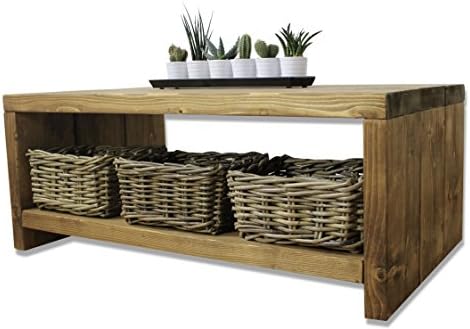 Solid Rustic Handmade Pine coffee table (Farley), finished in a Chunky Country Oak (100cm x 60cm x 40cm, Medium Oak)